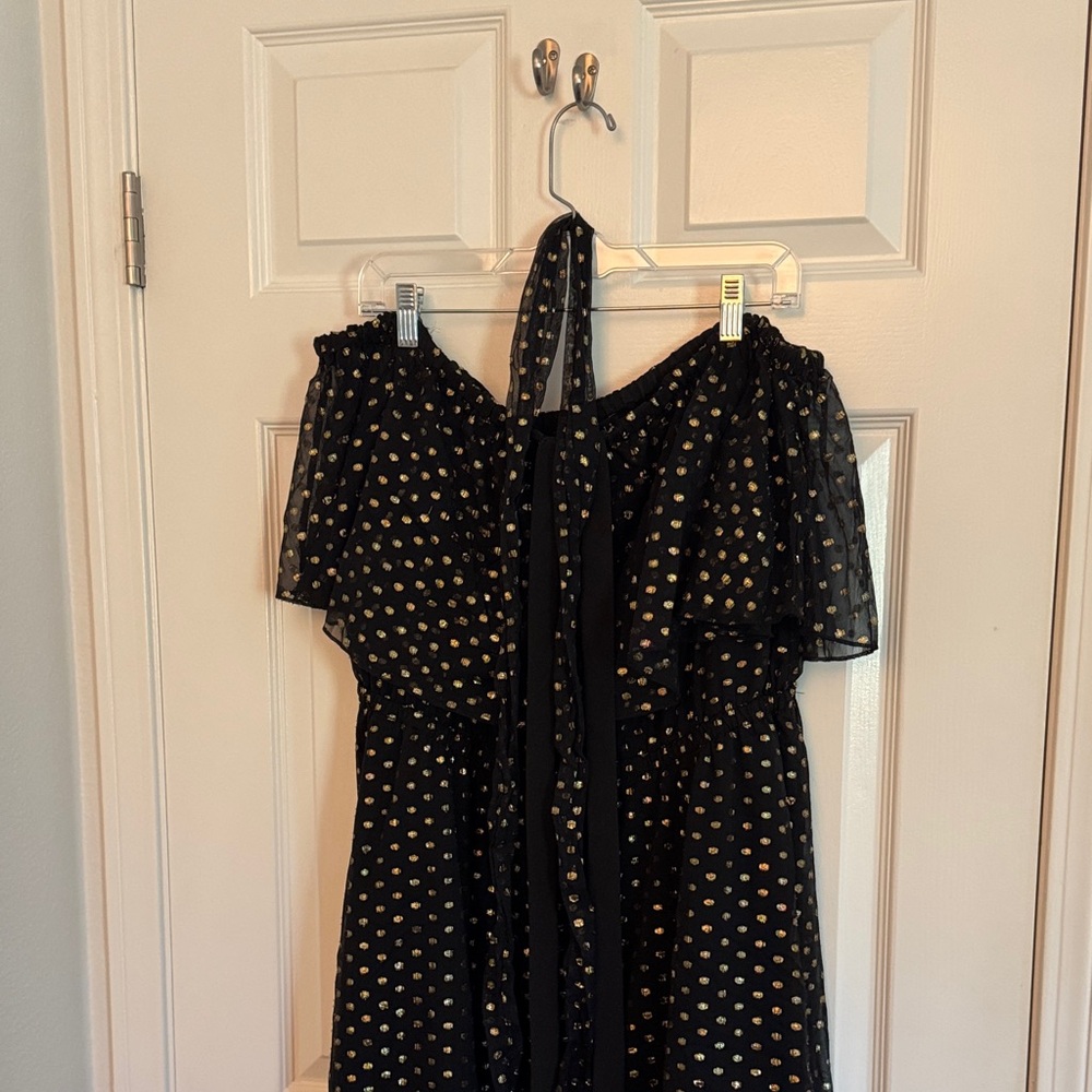 Black Polka Dot Off-Shoulder Dress - Picture 7 of 7